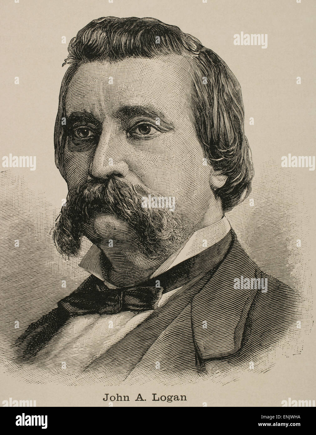 John A. Logan (1826-1886). Amerian soldier and political leader. Served in Mexican-American War and America Civil War (Union Army). United States Senator from Illinois. Engraving. Stock Photo