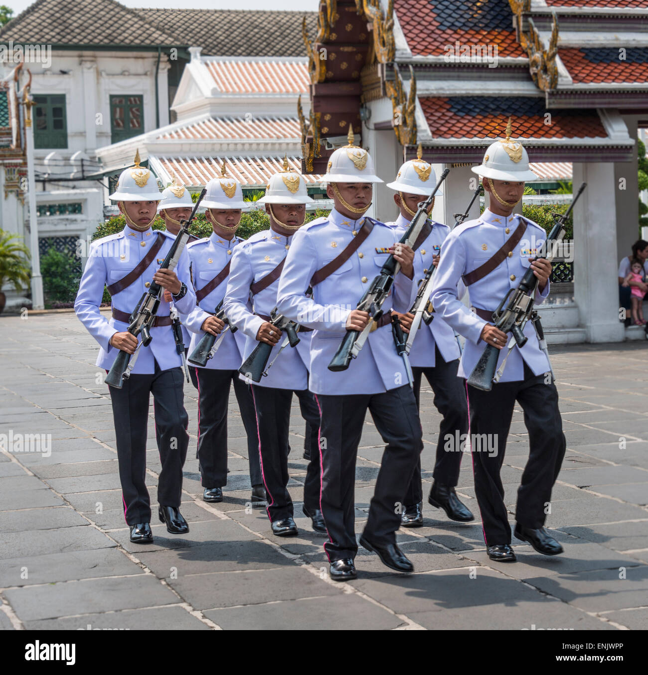 Changing of the guard, Grand Palace, Wat Phra Kaeo, Bangkok, Thailand Stock Photo