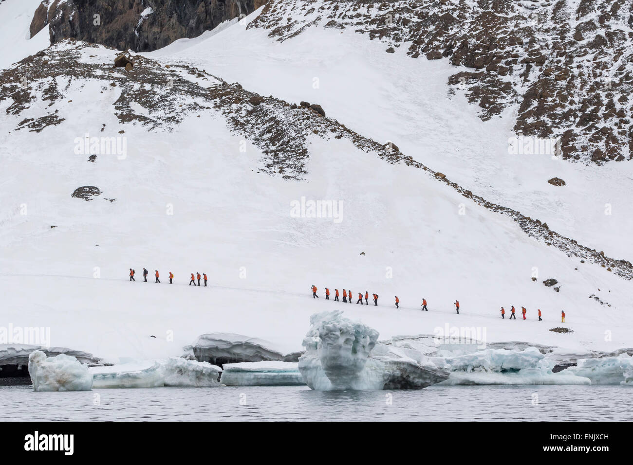Lindblad Expeditions guests from the National Geographic Explorer at Brown Bluff, Weddell Sea, Antarctica, Polar Regions Stock Photo