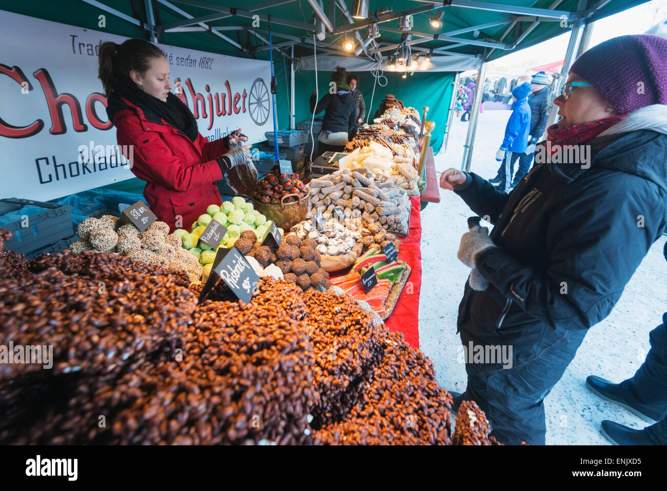 Winter market, Jokkmokk, Lapland, Arctic Circle, Sweden, Scandinavia, Europe Stock Photo