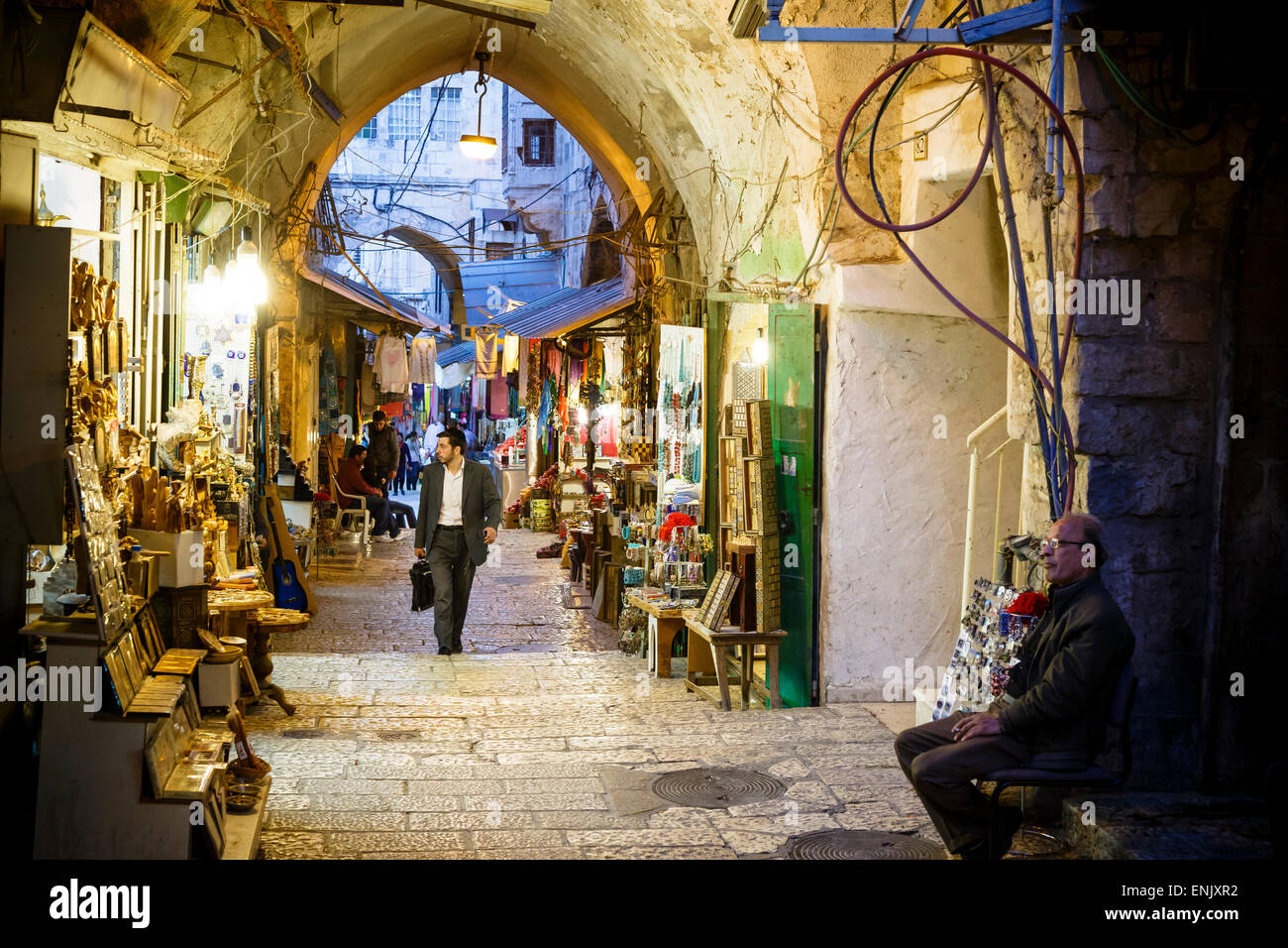 Street with shops in the Muslim Quarter of the Old City, UNESCO World Heritage Site, Jerusalem, Israel, Middle East Stock Photo