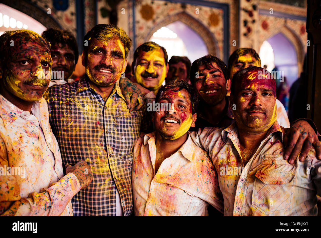 Lathmar Holi Celebrations in Nand Rae Temple, Nandagaon, Braj, Uttar Pradesh, India, Asia Stock Photo