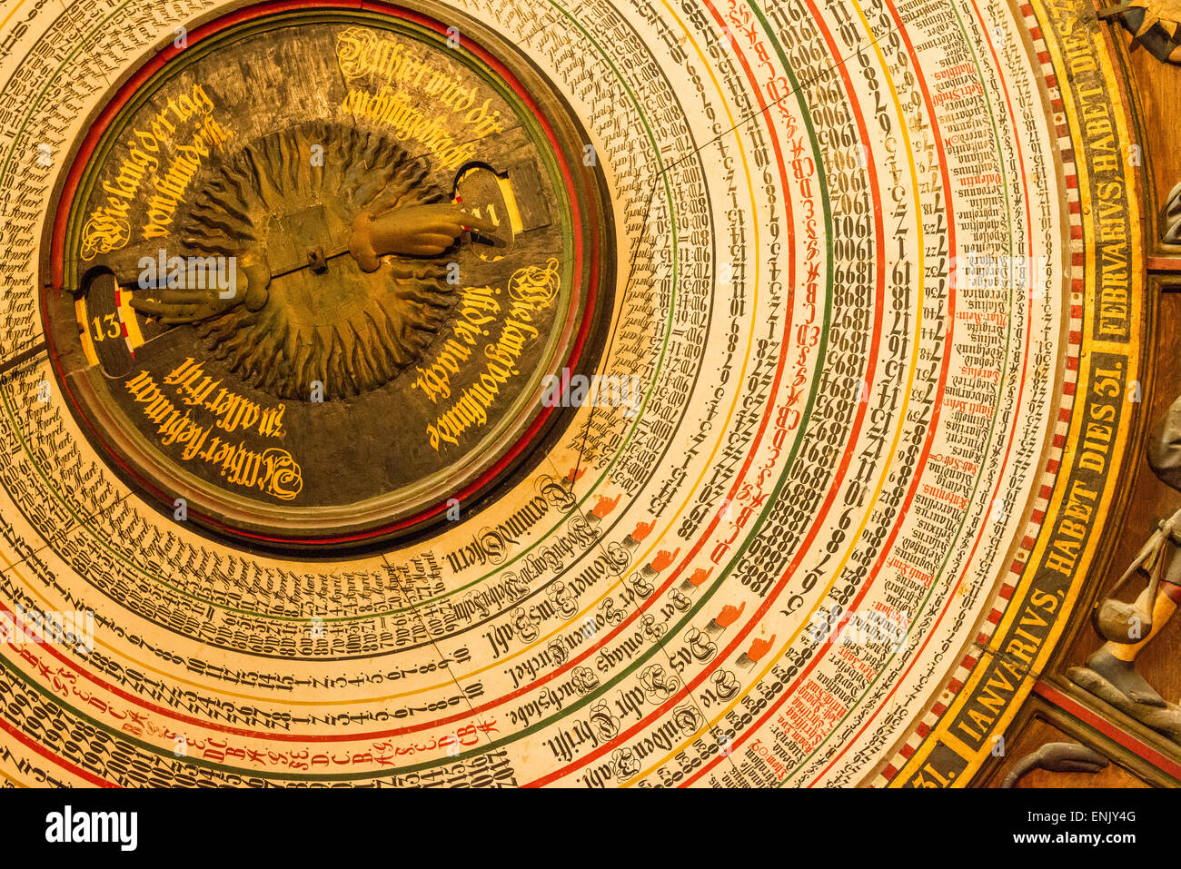 Calendar detail of 15th century astronomical clock (1472) in St. Mary's