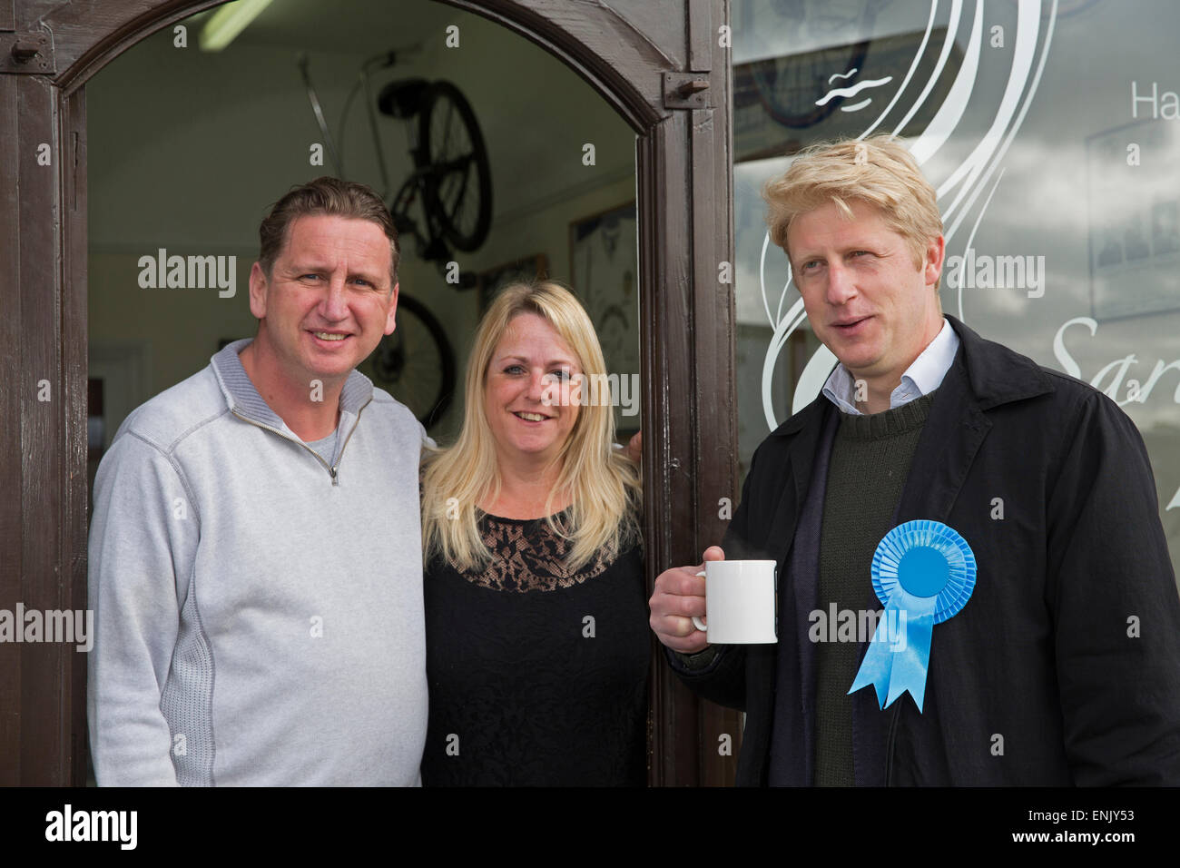 Jo Johnson MP poses with locals in Petts Wood on Election Day. Stock Photo
