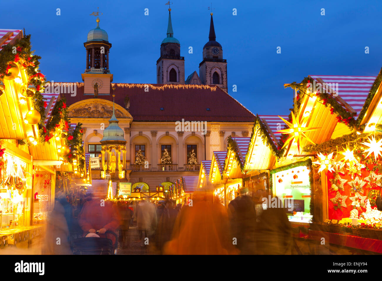 Christmas Market in the AlterMarkt with the Baroque Town Hall in the background, Magdeburg, Saxony-Anhalt, Germany, Europe Stock Photo