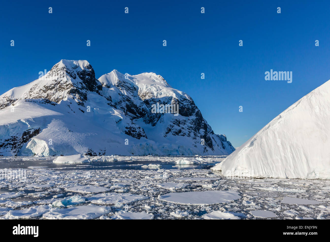 Ice floes choke the waters of the Lemaire Channel, Antarctica, Polar Regions Stock Photo