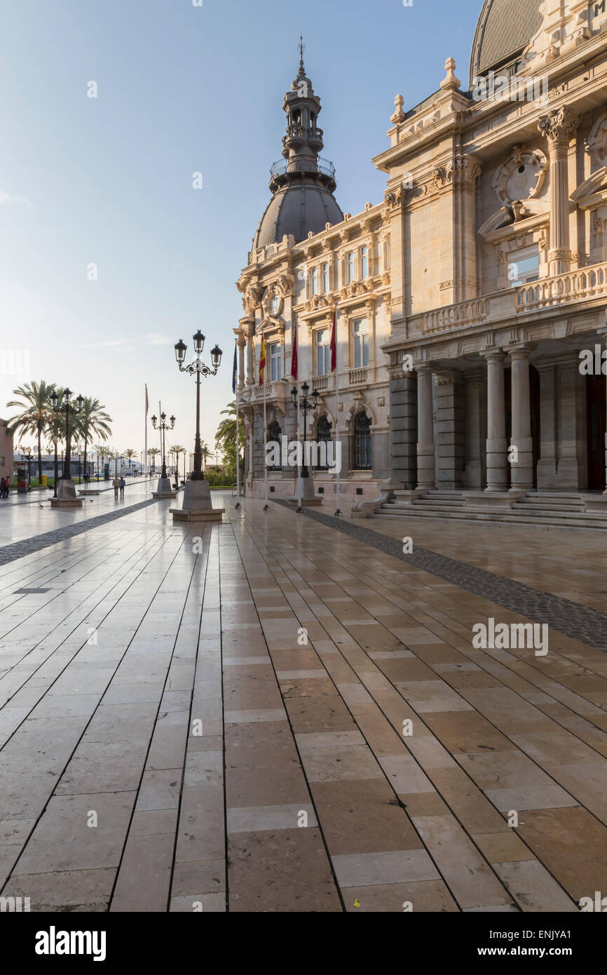 Town Hall Square on an autumn early morning, Cartagena, Murcia Region, Spain, Europe Stock Photo