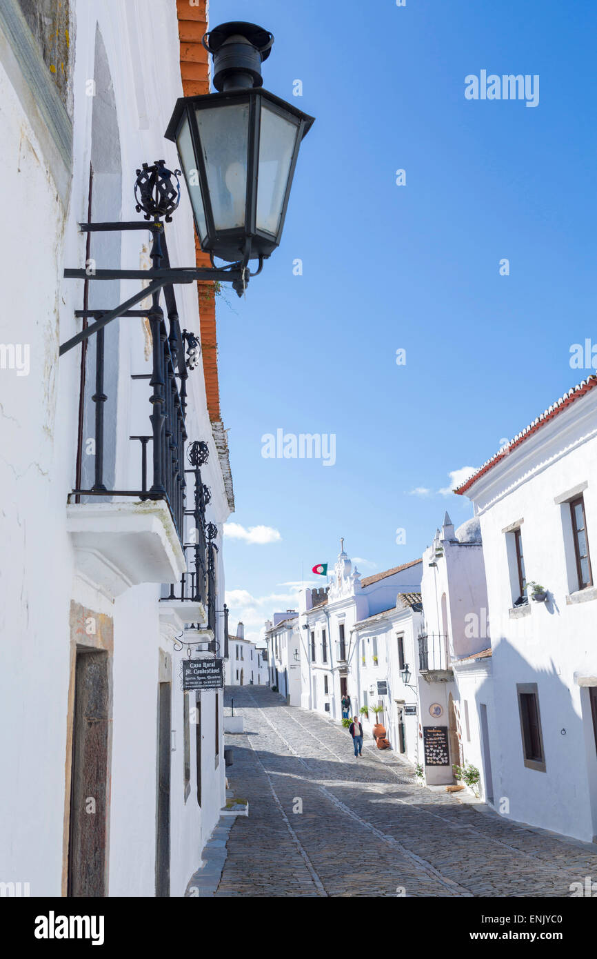 Whitewashed buildings in the medieval town of Monsaraz, Alentejo, Portugal, Europe Stock Photo