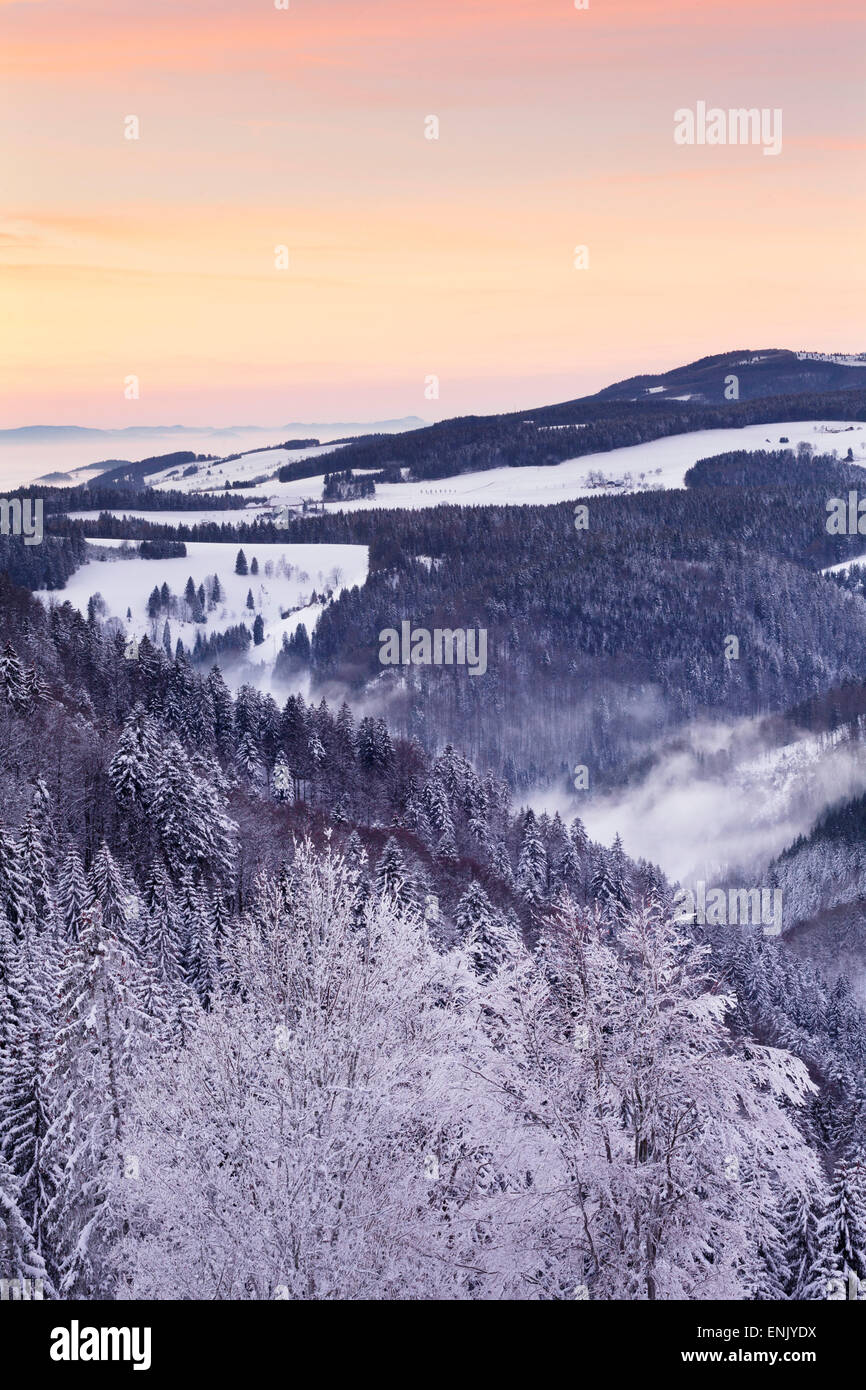 View from Black Forest Highway to Glottertal Tal Valley at sunset, Black Forest, Baden-Wurttemberg, Germany, Europe Stock Photo
