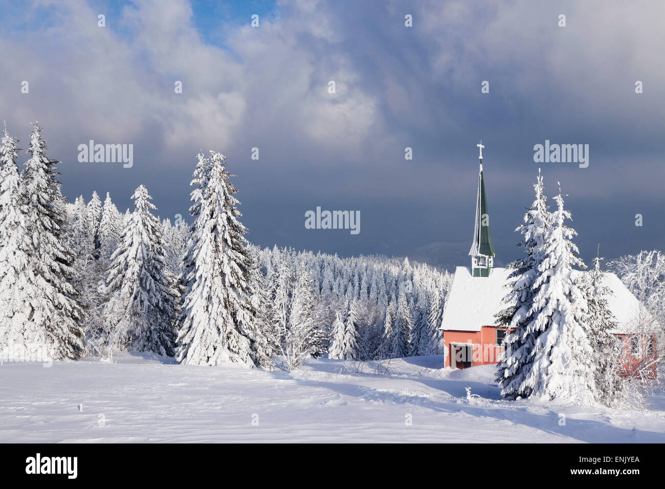 Winter landscape with church, Kandel Mountain, Black Forest, Baden-Wurttemberg, Germany, Europe Stock Photo