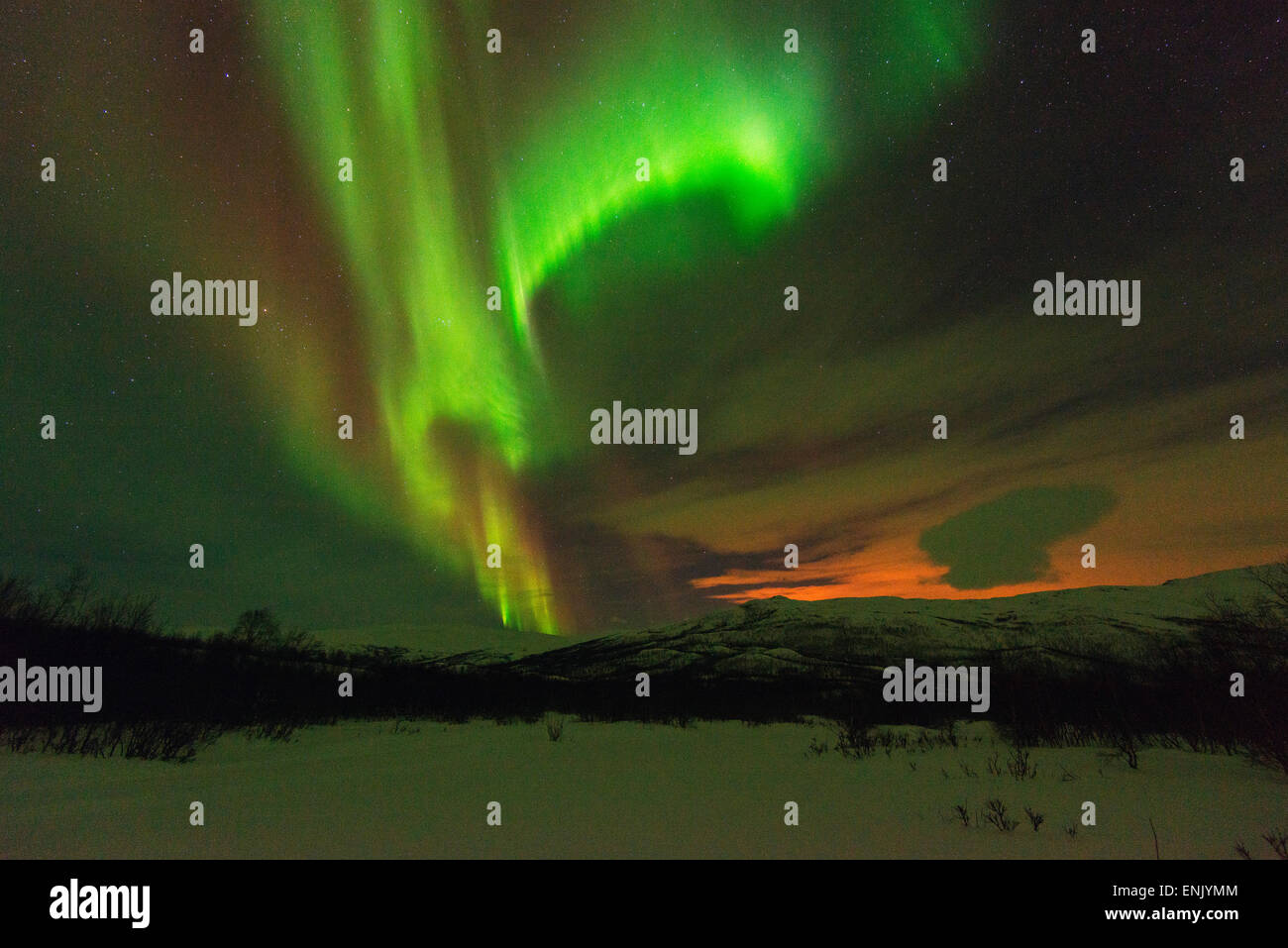 Aurora borealis (Northern Lights) on Kungsleden (Kings Trail), Abisko National Park, Lapland, Arctic Circle, Sweden, Scandinavia Stock Photo