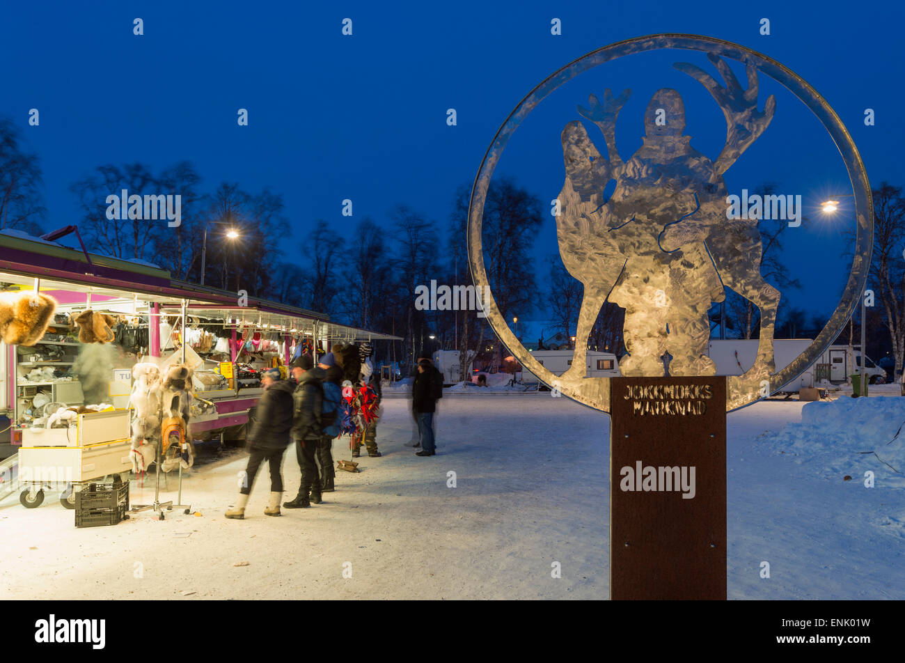 Winter market, Jokkmokk, Lapland, Arctic Circle, Sweden, Scandinavia, Europe Stock Photo