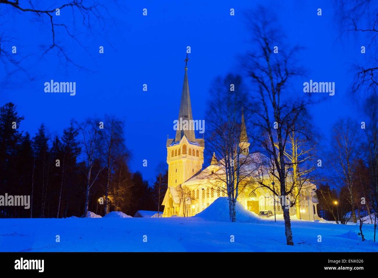 Local church, Jokkmokk, Lapland, Arctic Circle, Sweden, Scandinavia, Europe Stock Photo