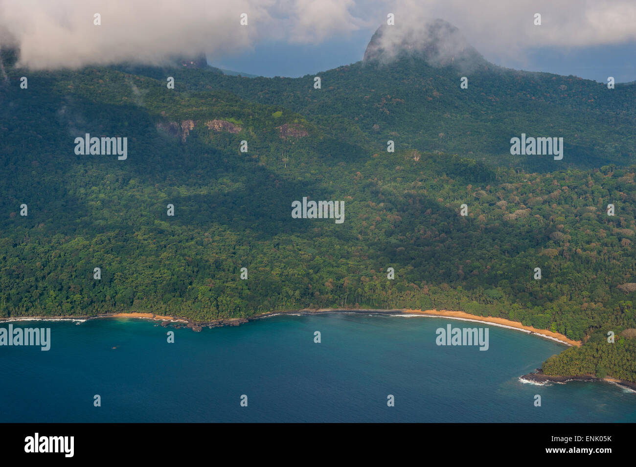 Aerial view of the UNESCO Biosphere Reserve, Principe, Sao Tome and Principe, Atlantic Ocean, Africa Stock Photo