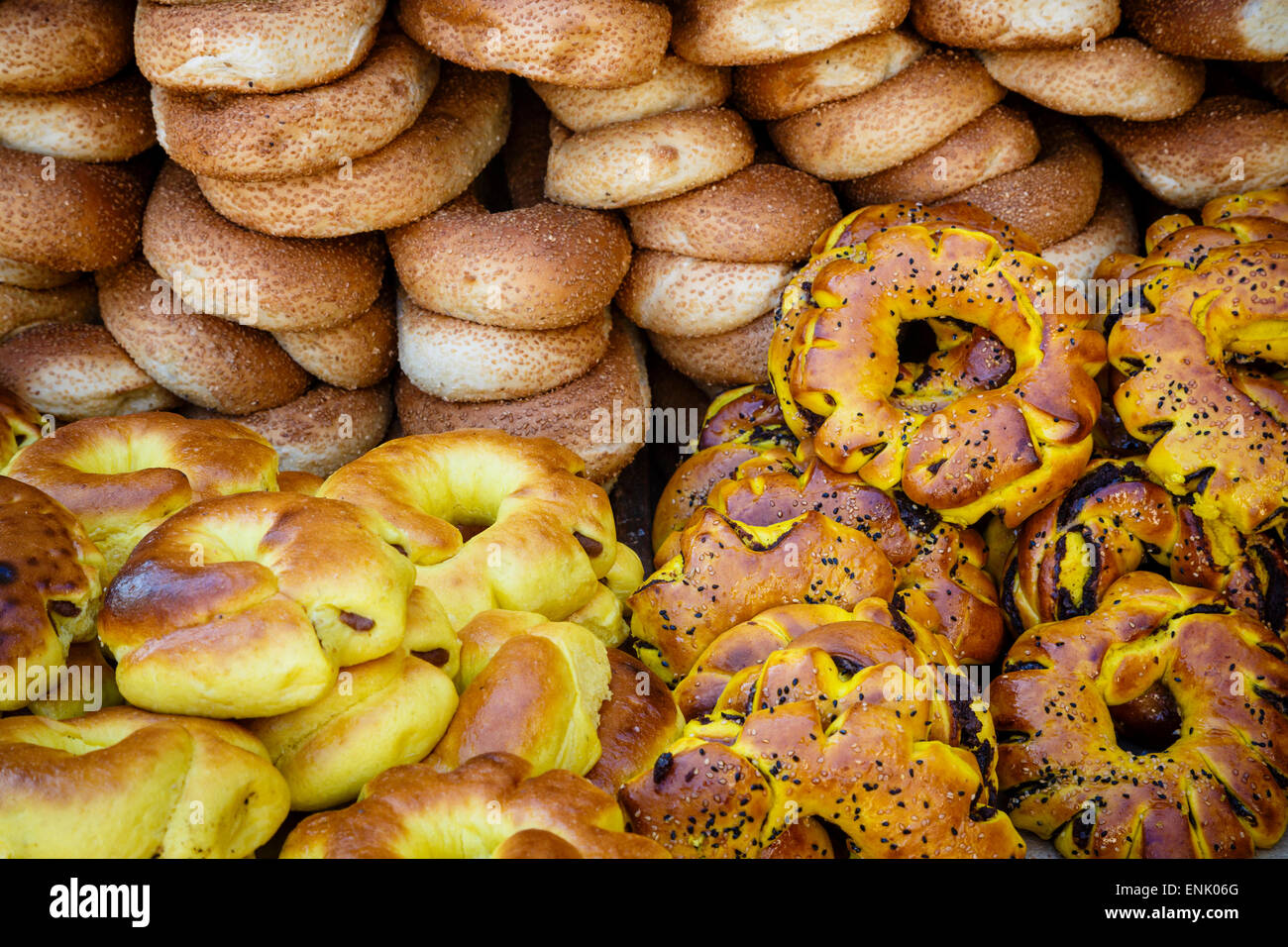 Sesame round bread in the Old City, Jerusalem, Israel, Middle East Stock Photo