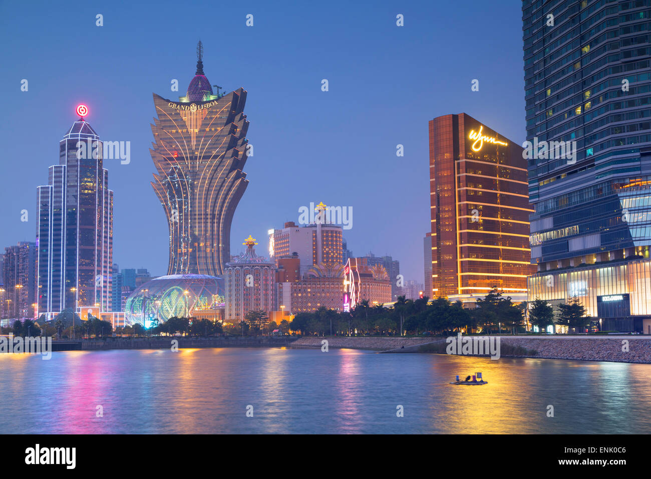 Grand Lisboa and Wynn Hotel and Casino at dusk, Macau, China, Asia Stock Photo
