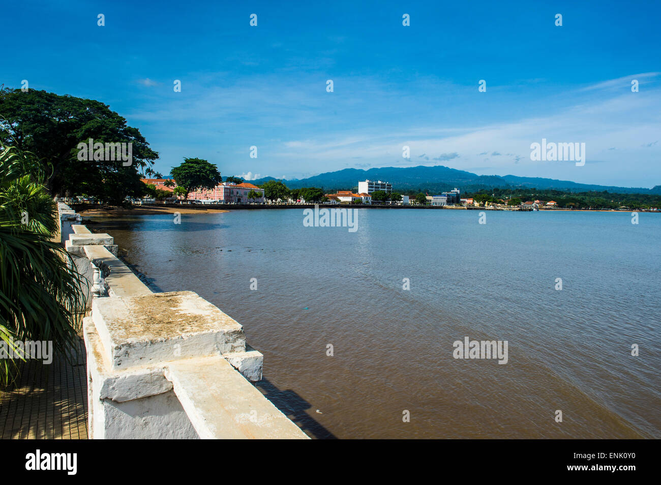View over the bay of the City of Sao Tome, Sao Tome and Principe, Atlantic Ocean, Africa Stock Photo