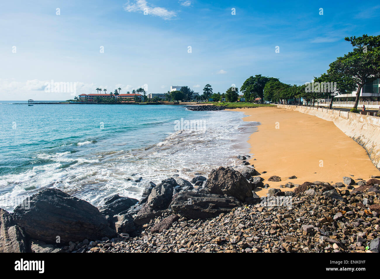 Beach in front of the Pestana five star hotel in the city of Sao Tome, Sao Tome and Principe, Atlantic Ocean, Africa Stock Photo