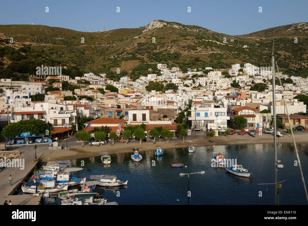 The ferry harbour of Fourni, North Aegean Islands, Greek Islands, Greece, Europe Stock Photo