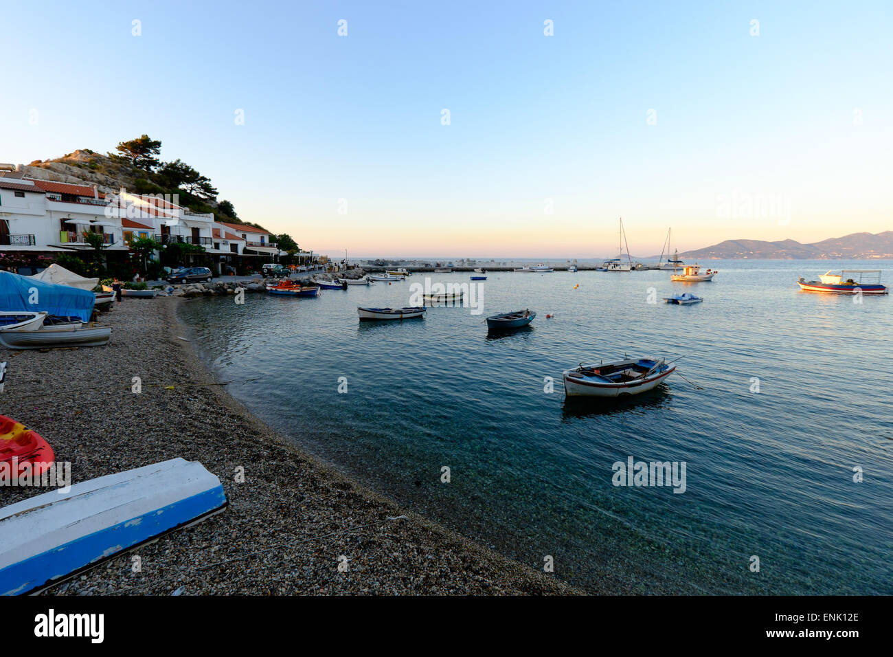 Kokkari at sunset, Samos, North Aegean islands, Greek Islands, Greece, Europe Stock Photo