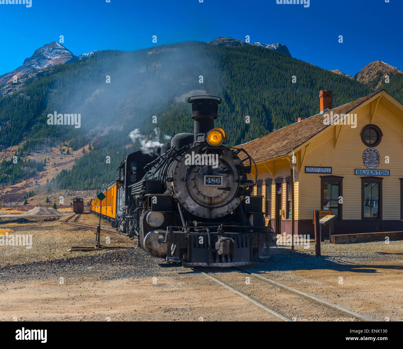 Railway Station for Durango and Silverton Narrow Gauge Railroad, Silverton, Colorado, United States of America, North America Stock Photo