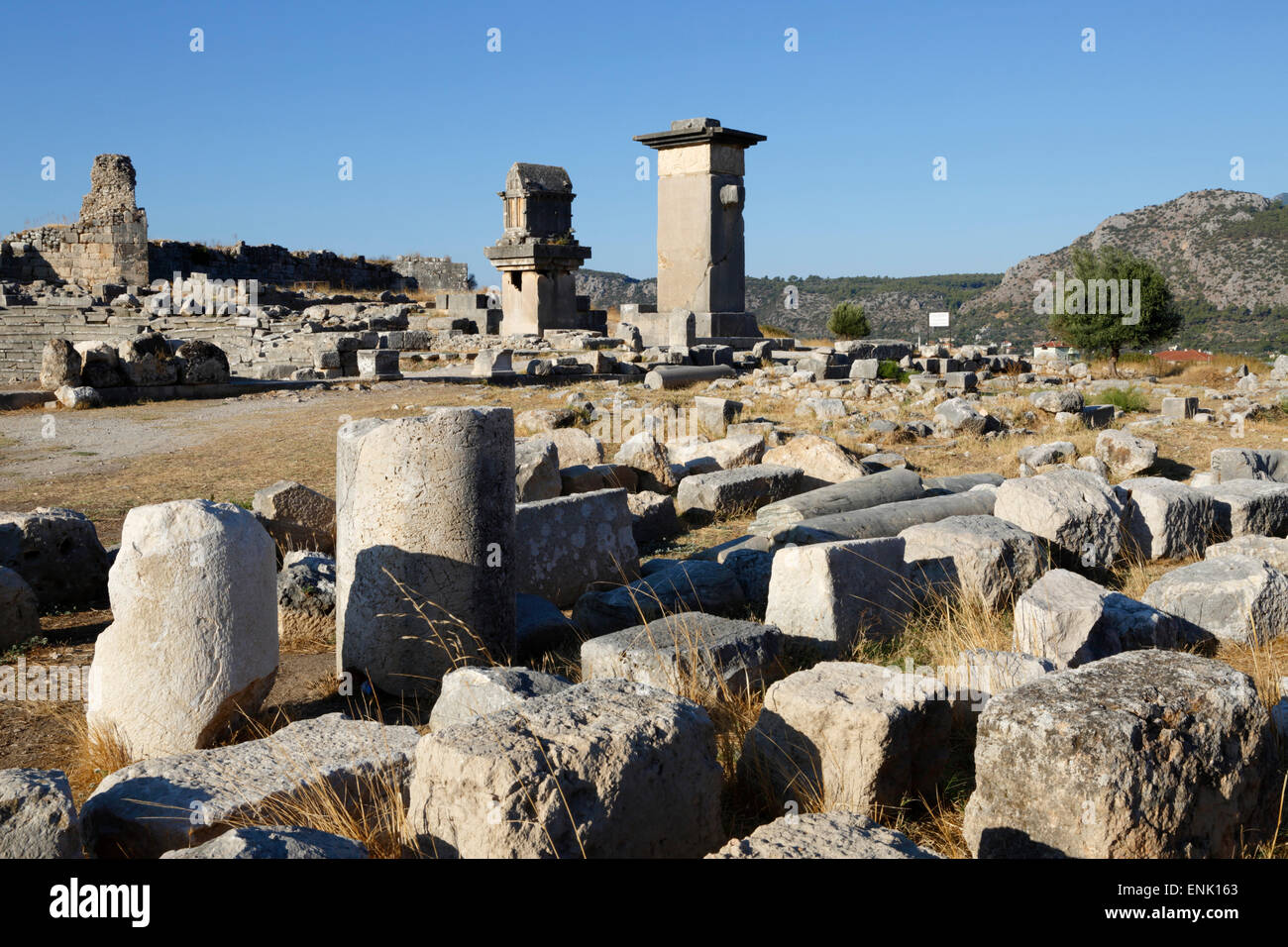 Harpy monument and Lycian tomb, Xanthos, Kalkan, Lycia, Anatolia, Turkey, Asia Minor, Eurasia Stock Photo