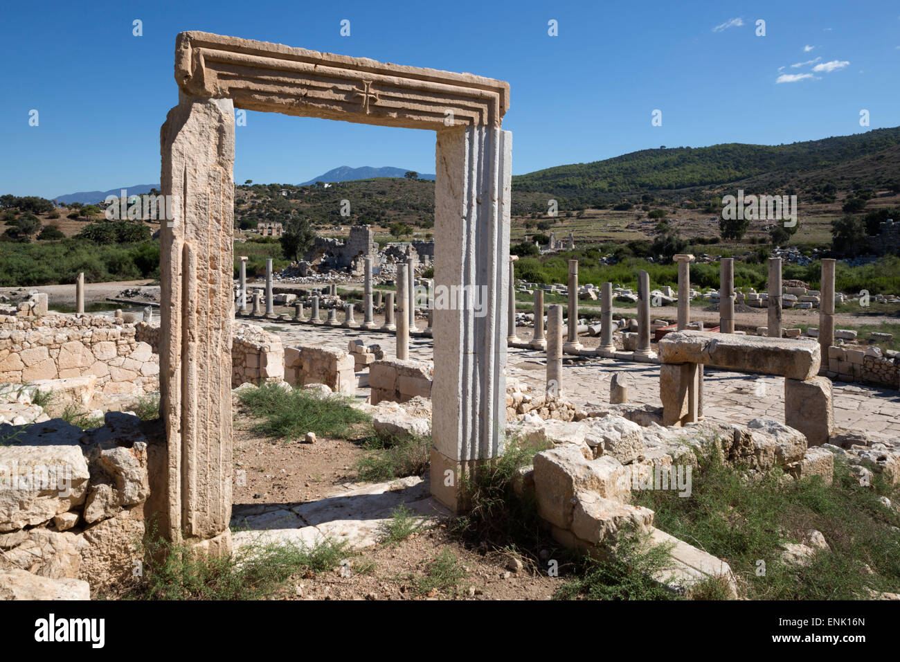 Ruined colonnaded Main Street, Patara, near Kalkan, Lycia, Antalya Province, Southwest Turkey, Anatolia, Turkey Stock Photo