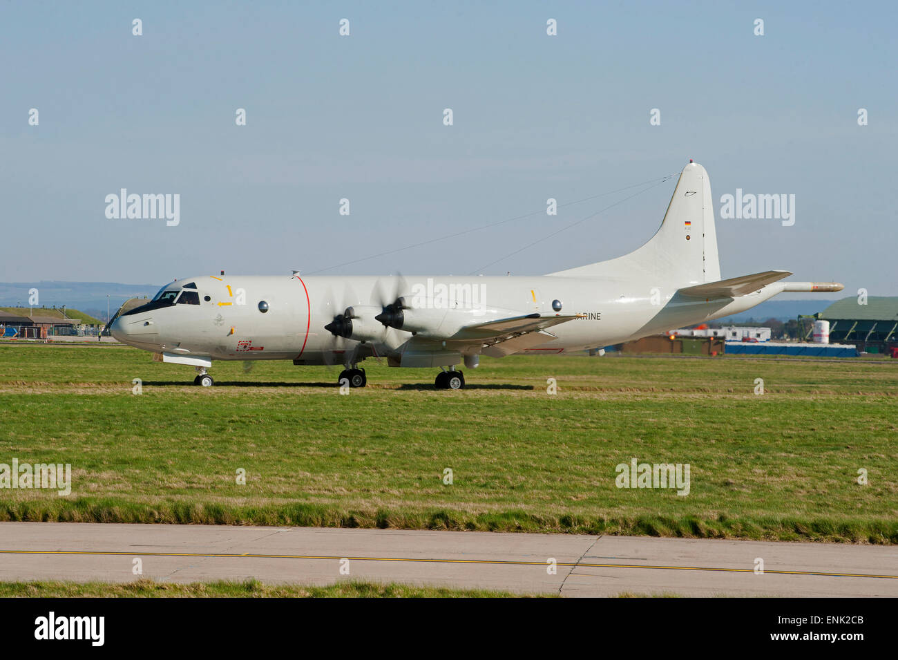 German Navy Maritime P3C Orion ASW Long Range Aircraft Serial Registration 60+08 at RAF Lossiemouth Scotland.  SCO 9728. Stock Photo