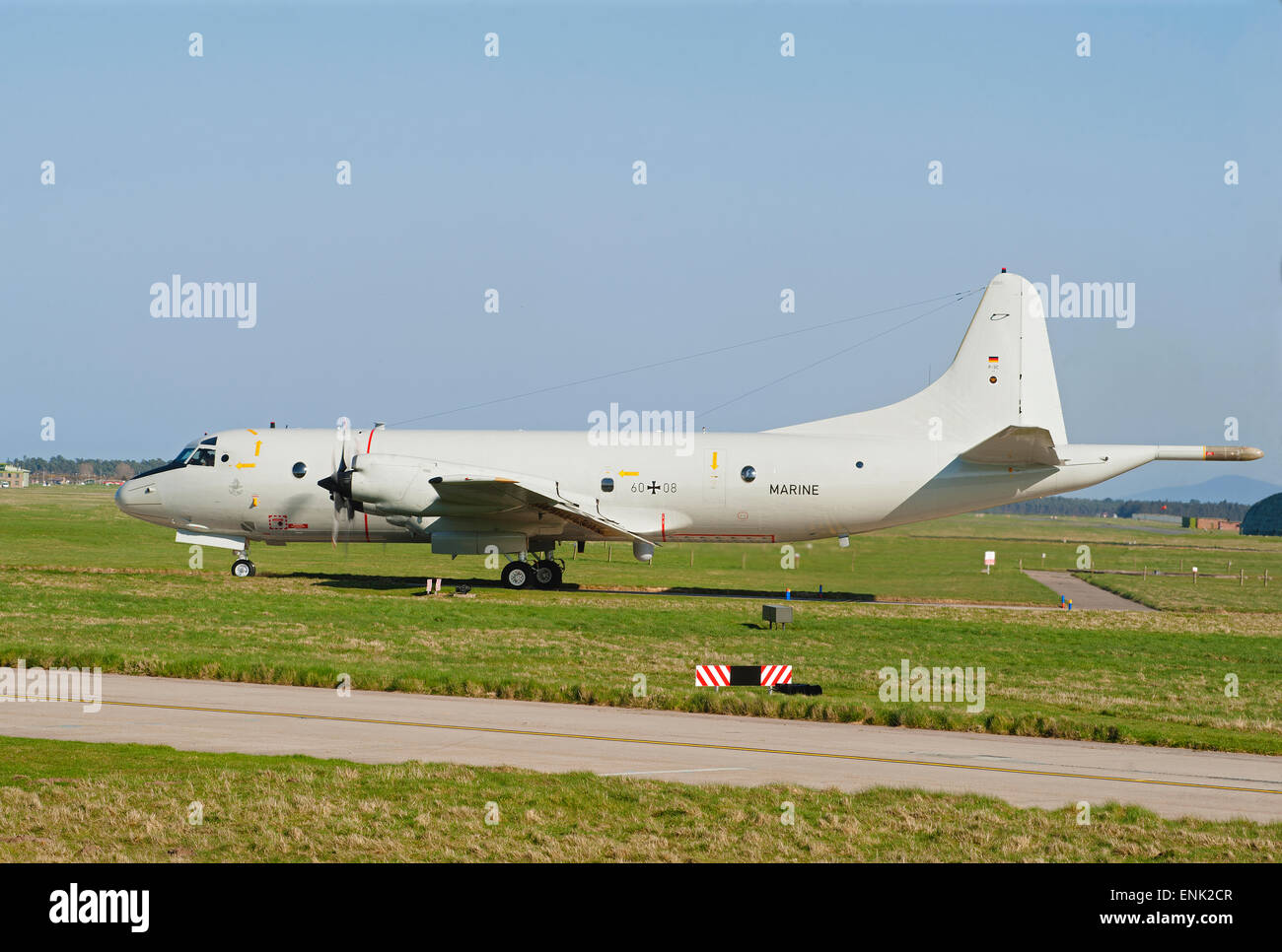 German Navy Maritime P3C Orion ASW Long Range Aircraft Serial Registration 60+08 at RAF Lossiemouth Scotland.  SCO 9729. Stock Photo