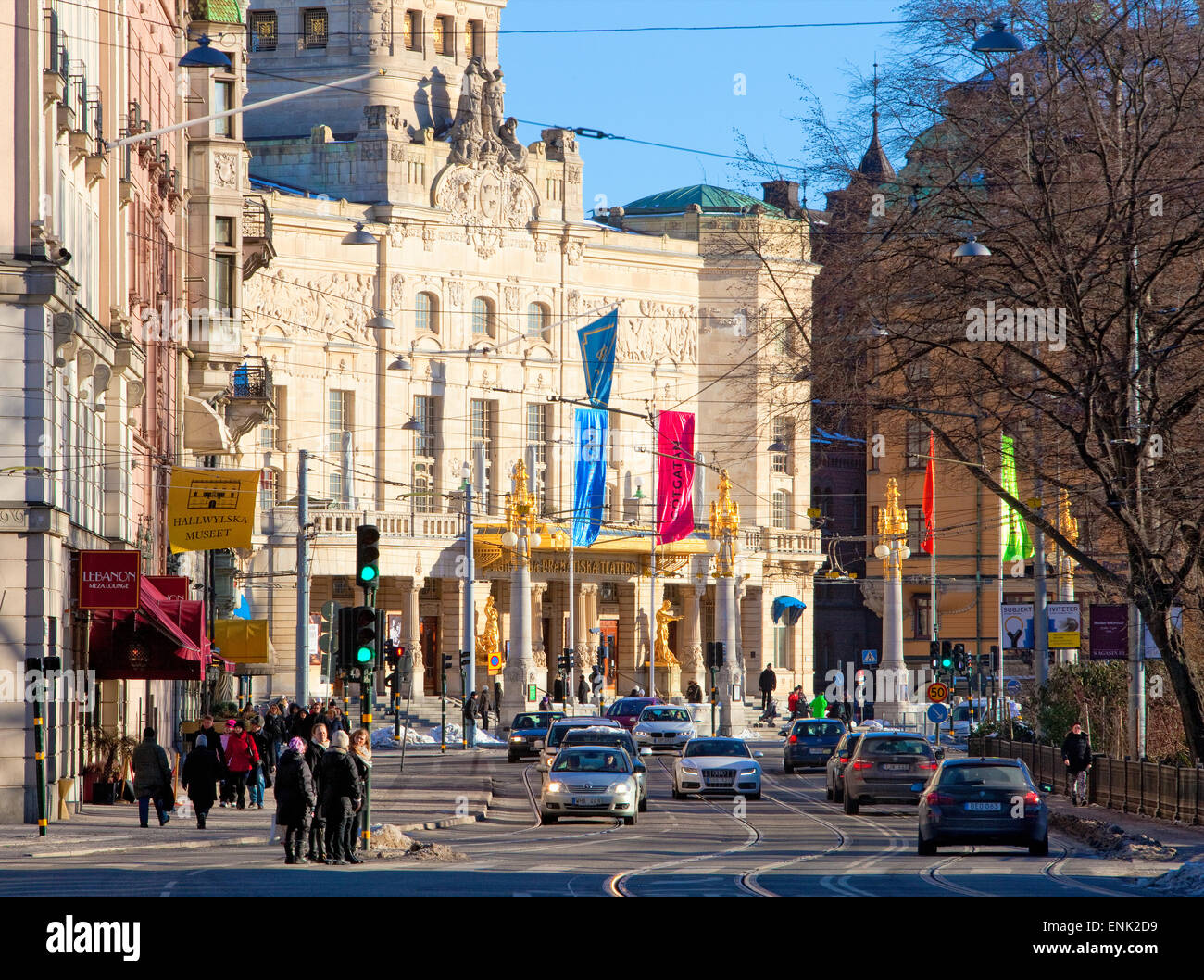 Sweden, Stockholm - Royal Dramatic Theatre and city traffic Stock Photo