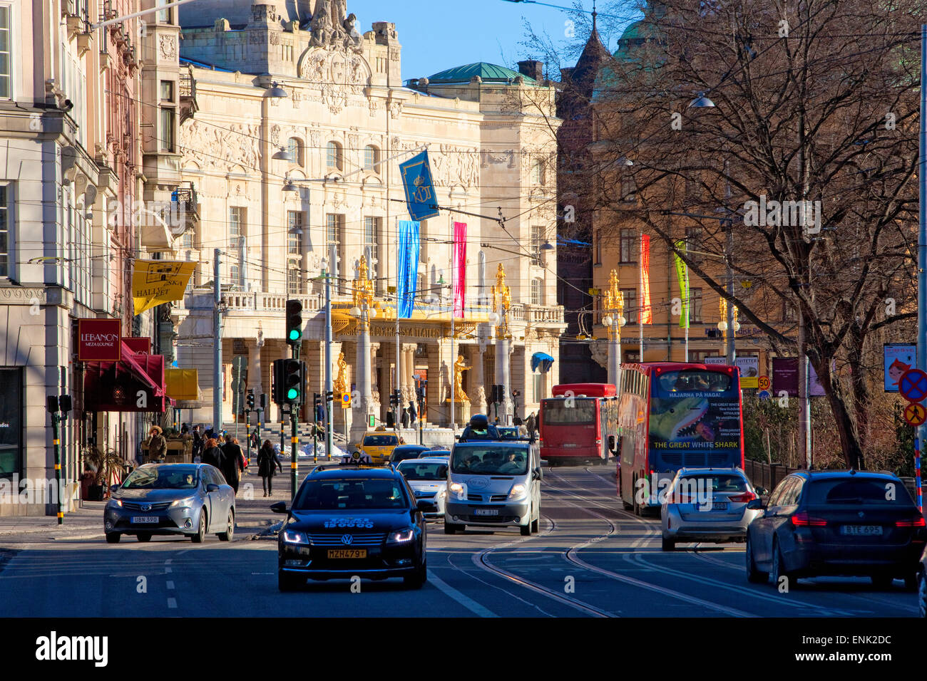 Sweden, Stockholm - Royal Dramatic Theatre and city traffic Stock Photo