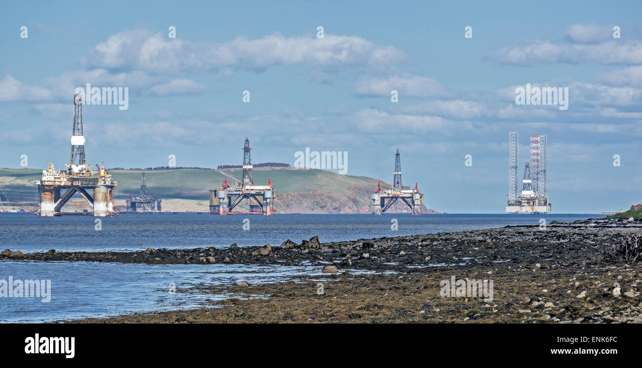 Oil drilling rigs anchored in the Cromarty Firth at the Black Isle Highland Scotland Stock Photo