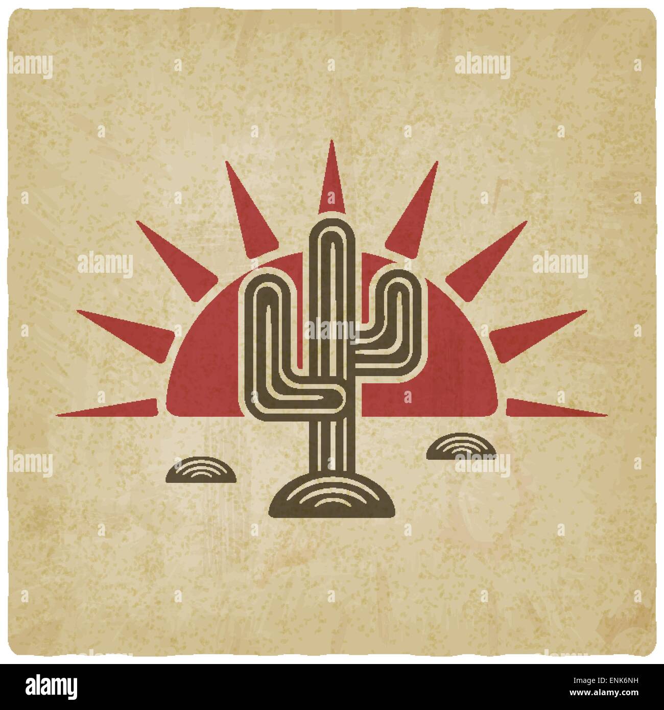 Desert cactus at sunset old background - vector illustration. eps 10 ...