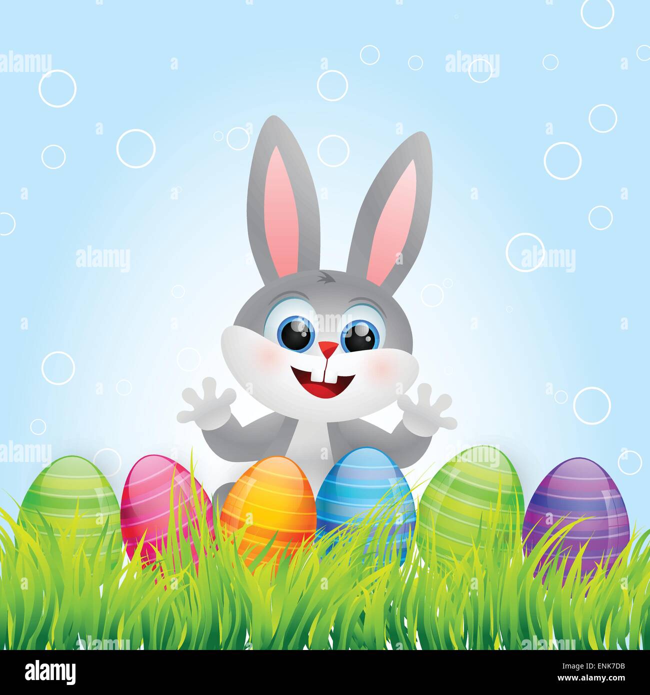 vector easter bunny with colorful eggs Stock Vector