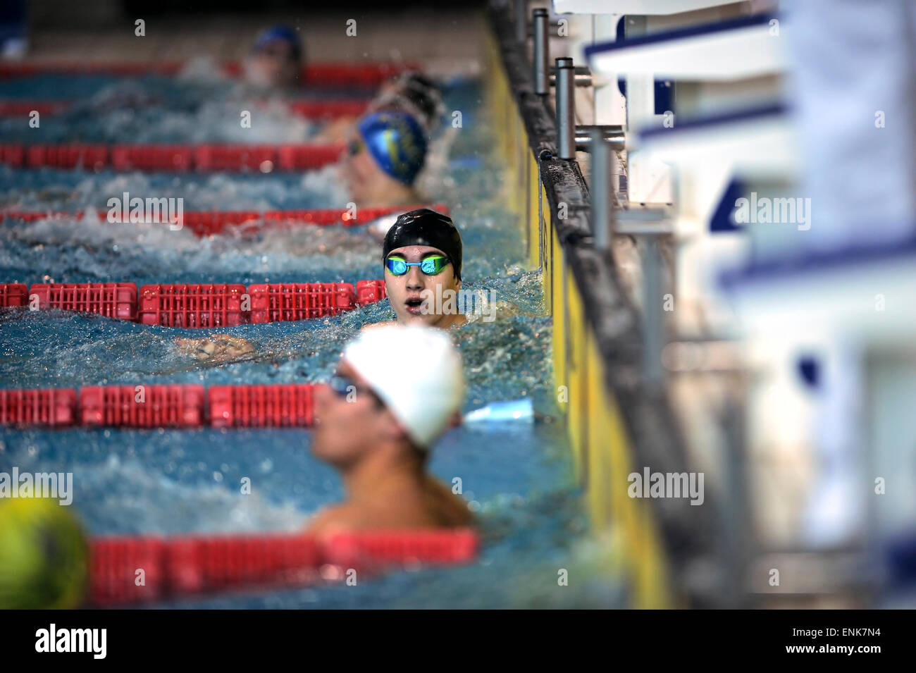 Swimmer looking at camera after a swimming race Stock Photo