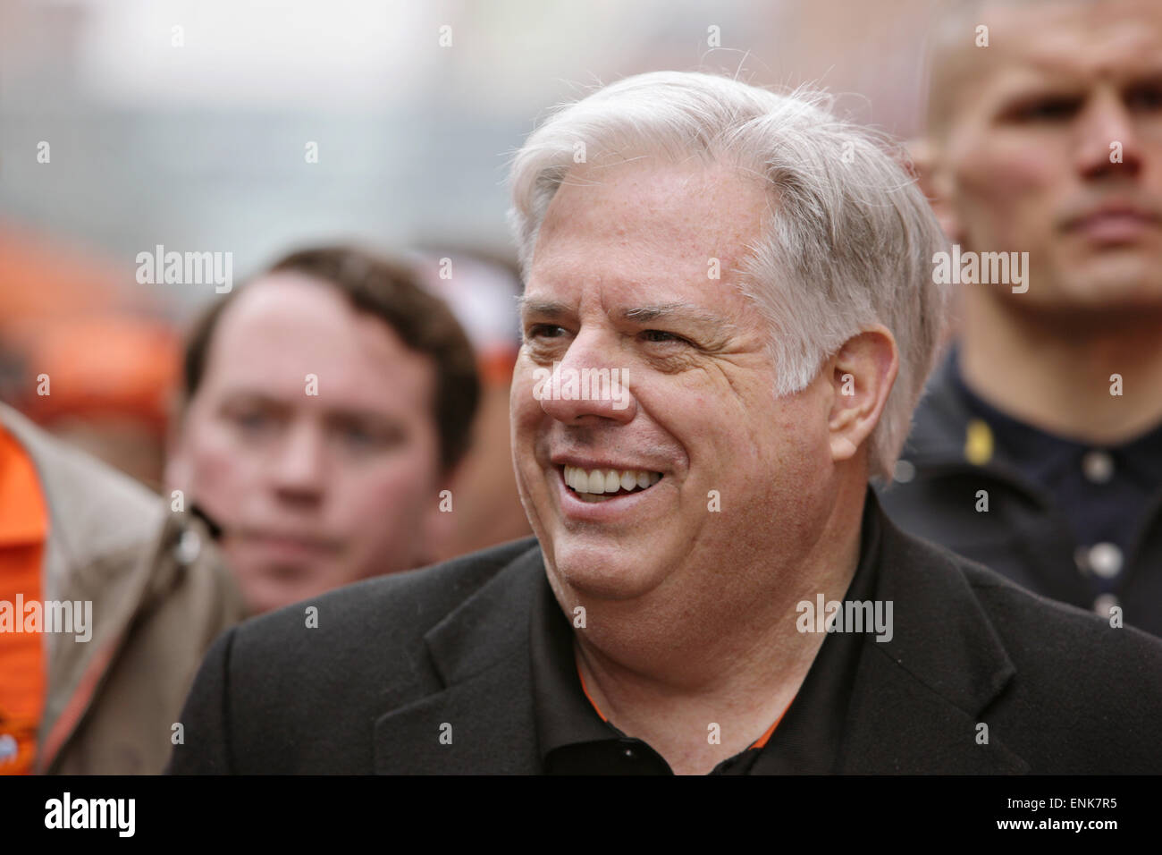 Governor of Maryland Larry Hogan during baseball Opening Day by at Oriole Park in Camden Yards April 10, 2015 in Baltimore, Maryland. Stock Photo