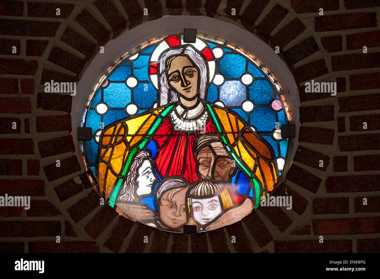 window in the chapel, Lourdes Grotto, Altenkleusheim, Olpe, Sauerland, North Rhine-Westfalia, Germany Stock Photo