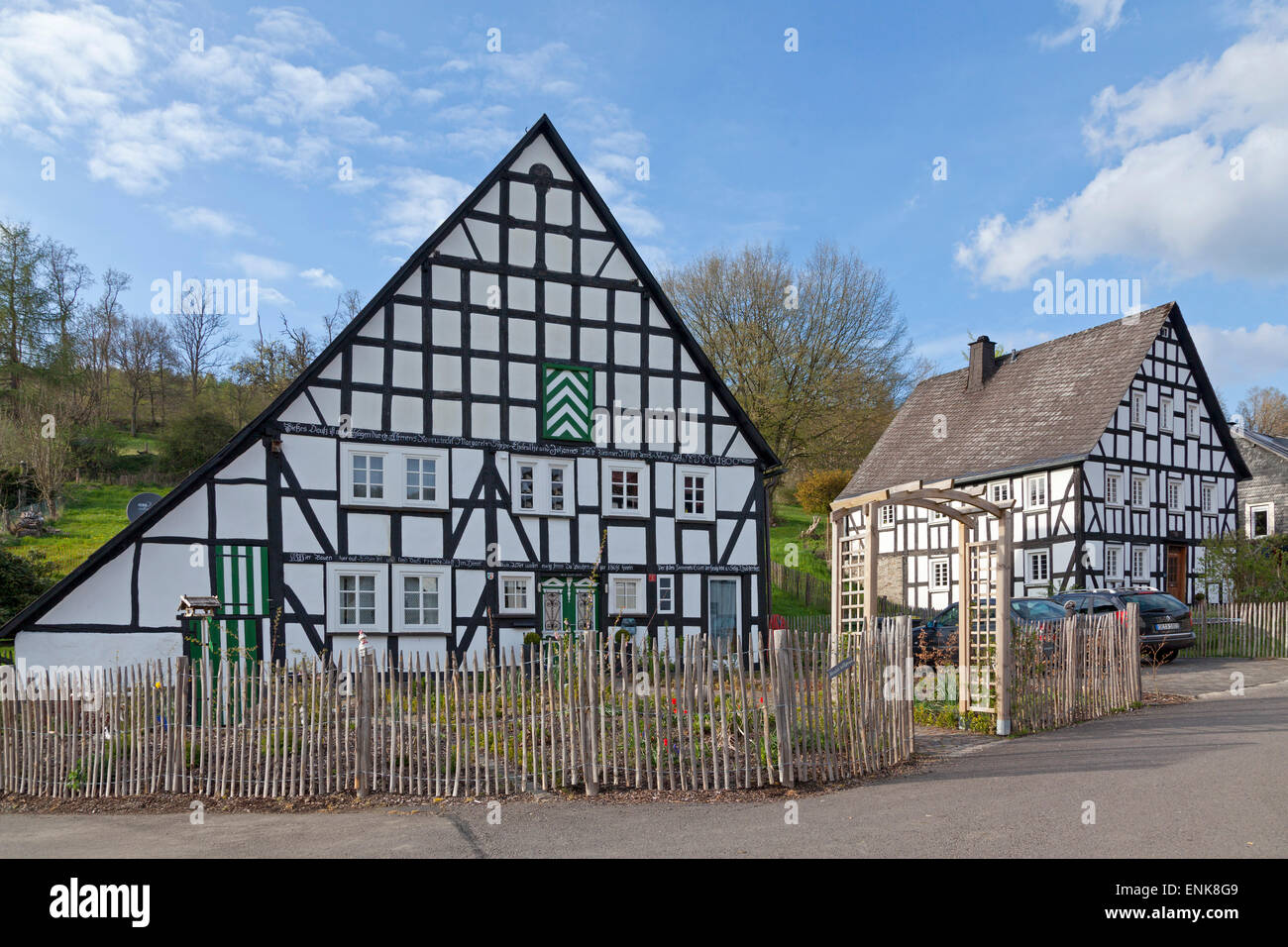 frame houses, Neuenkleusheim, Olpe, Sauerland, North Rhine-Westfalia, Germany Stock Photo