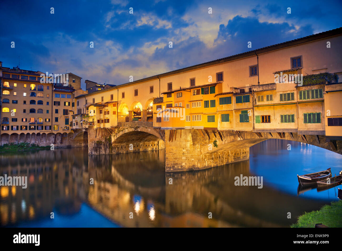 Florence. Image of Ponte Vecchio in Florence, Italy  at dusk. Stock Photo