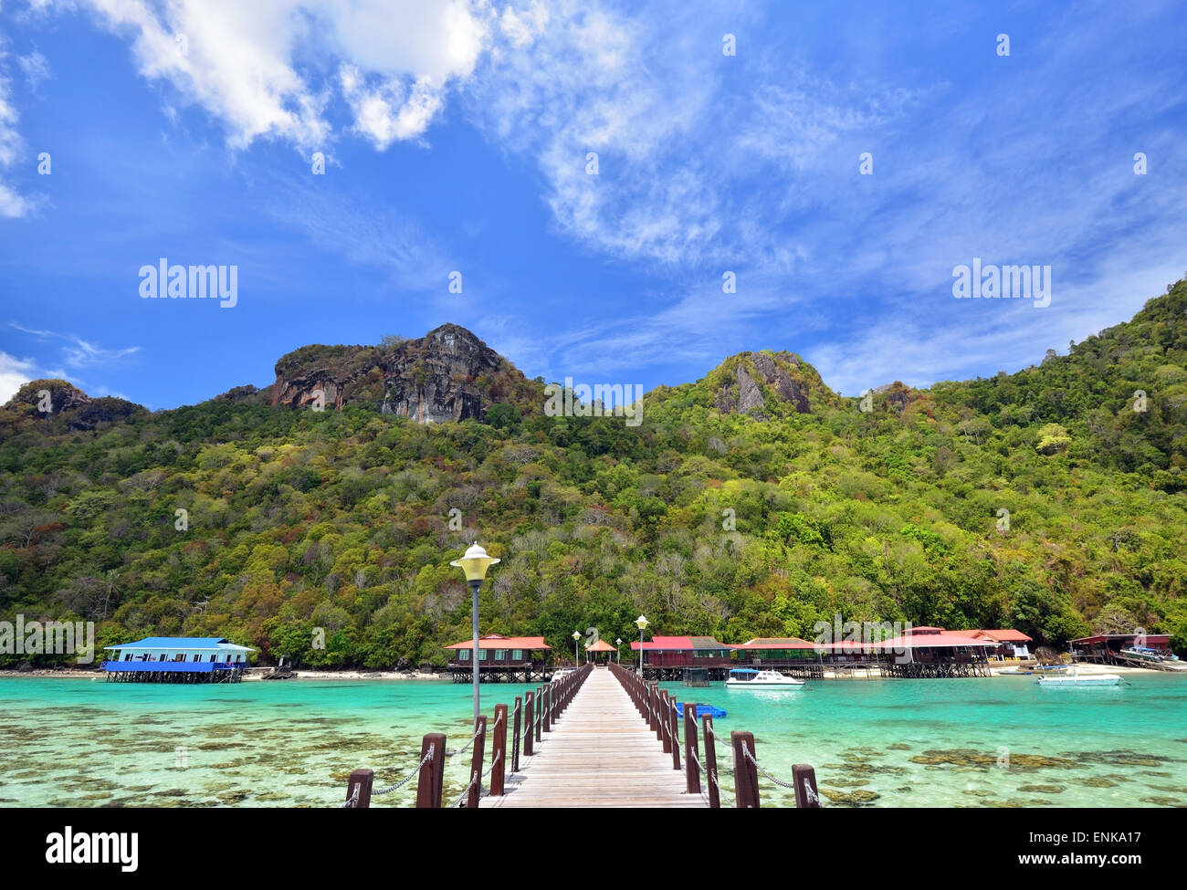 Jetty at Bohey Dulang Island in Sabah Borneo Malaysia. Stock Photo