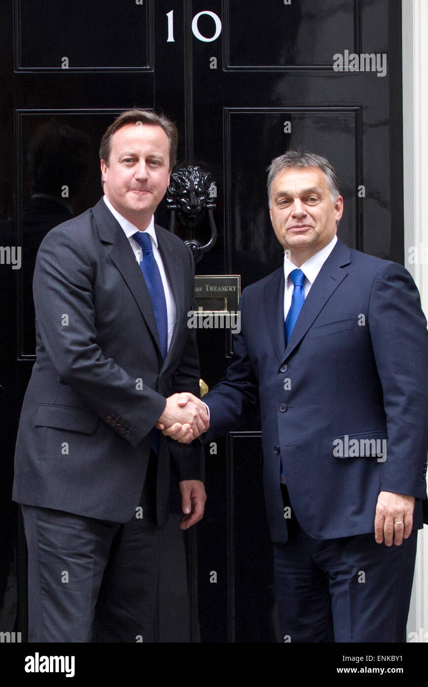Hungarian Prime Minister Viktor Orbán meets with British Prime Minister David Cameron at Number 10 Downing Street, London. Stock Photo