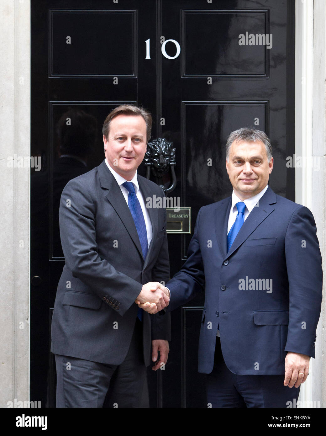 Hungarian Prime Minister Viktor Orbán meets with British Prime Minister David Cameron at Number 10 Downing Street, London. Stock Photo
