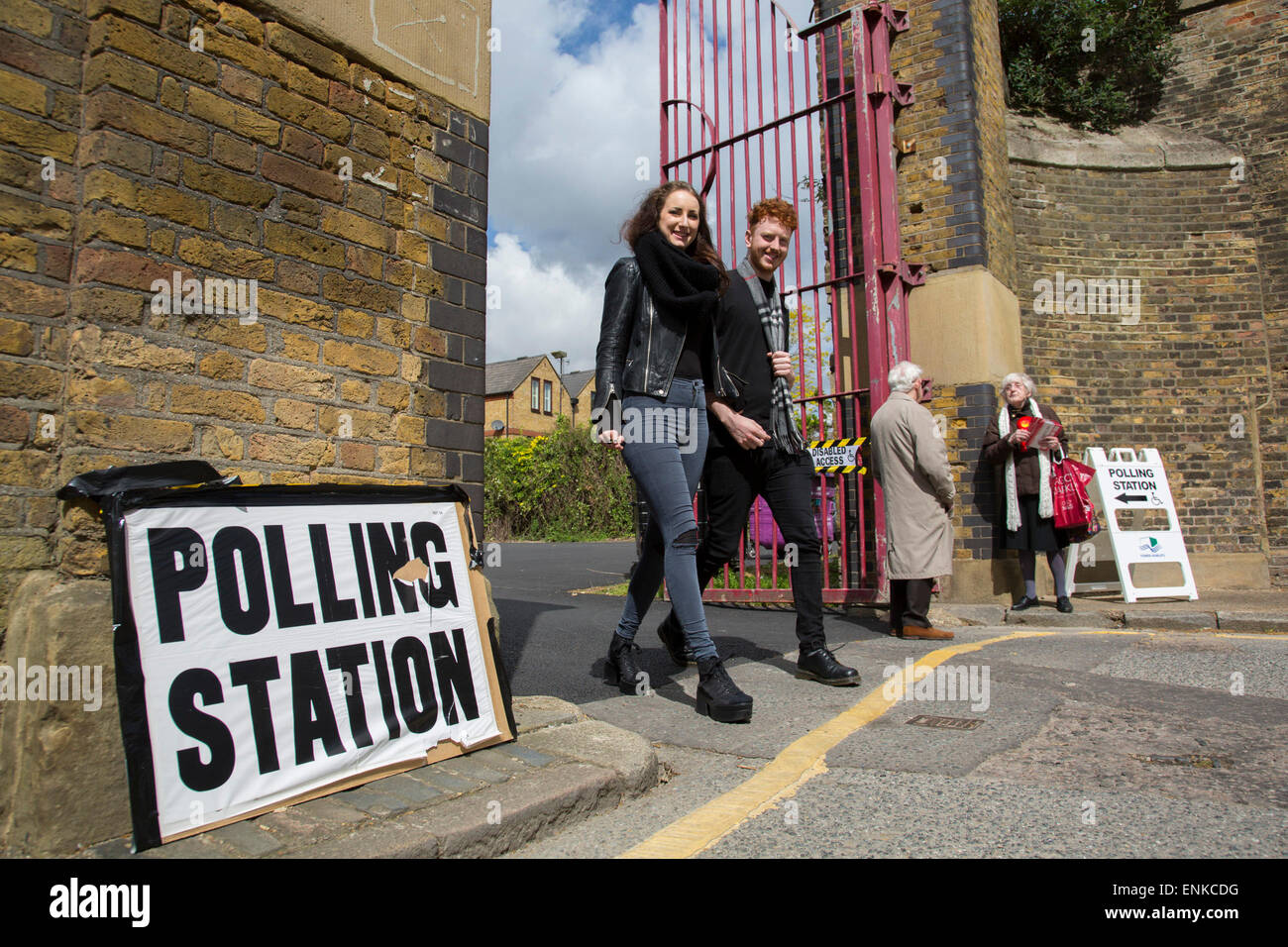 London, UK. 7th May, 2015. Voters attending a polling station at John Orwell Leisure Centre in the constituency of  Poplar and Limehouse in East London on the day of the general election. This is a Labour Party seat, although this electin is set to be one of the most hotly contested in a generation. Credit:  Michael Kemp/Alamy Live News Stock Photo