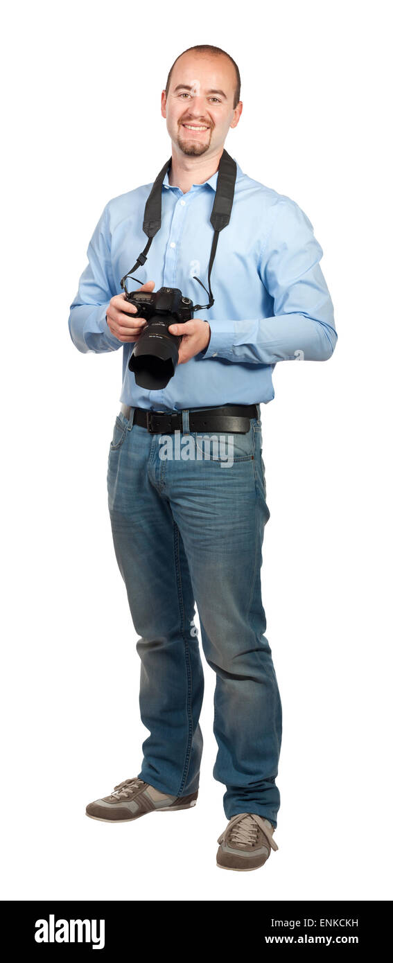 smiling photographer isolated on white background Stock Photo