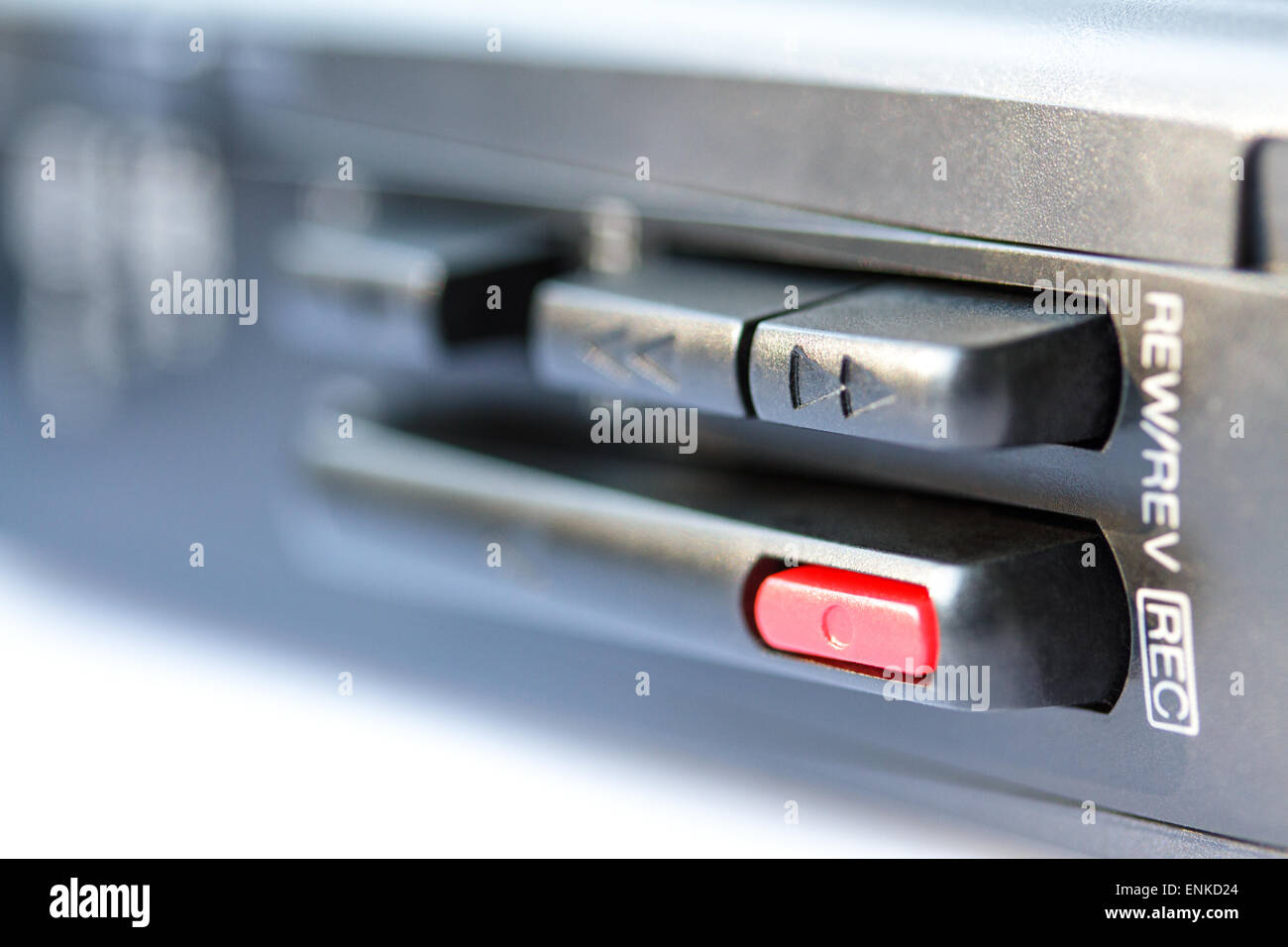 Closeup buttons of vintage analog micro cassette tape recorder (Dictaphone) Stock Photo