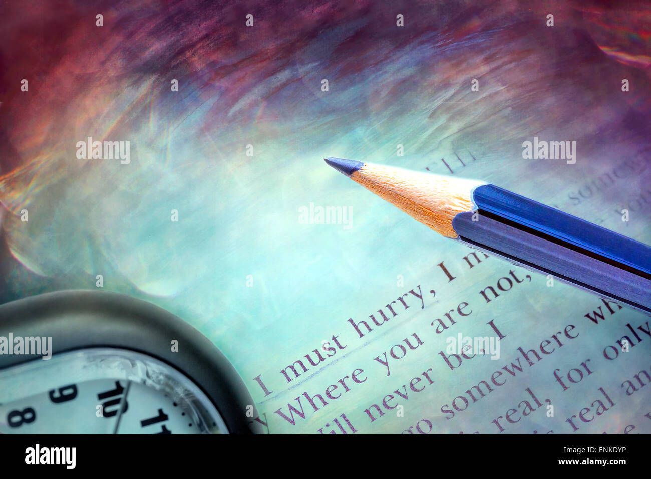 Poetry book and clock life temporality concept Stock Photo Alamy