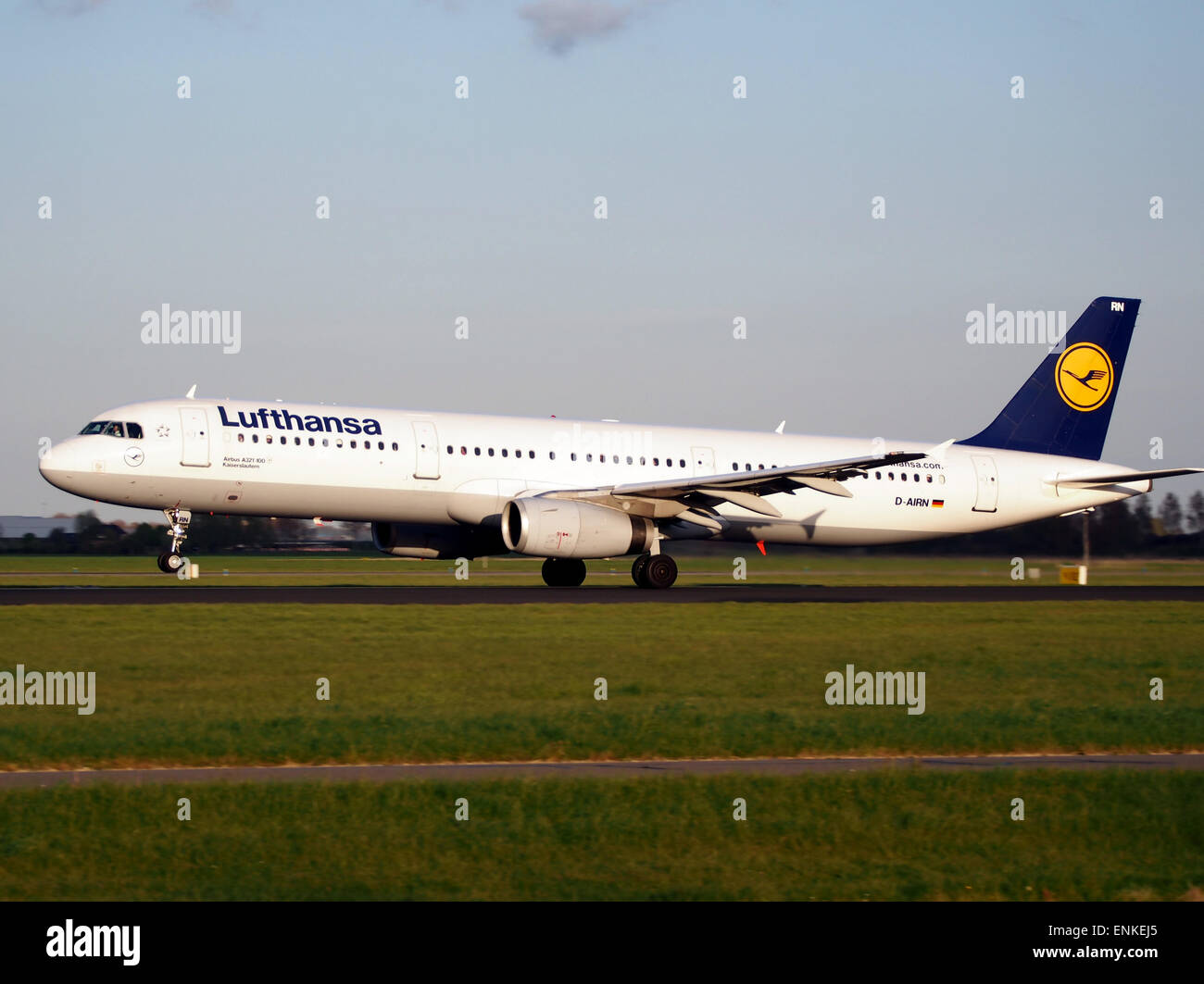 D-AIRN Lufthansa Airbus A321-131 takeoff from Polderbaan, Schiphol (AMS - EHAM) at sunset, Stock Photo