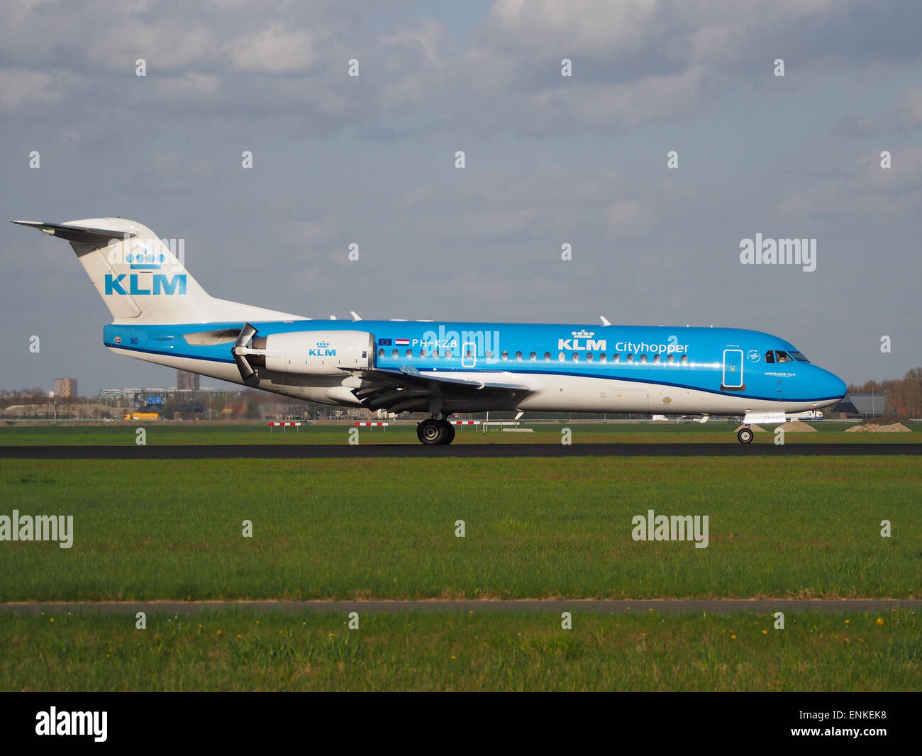 KLM Cityhopper PH-KZB Fokker 70-100 on the Polderbaan, Schiphol (AMS - EHAM), Stock Photo