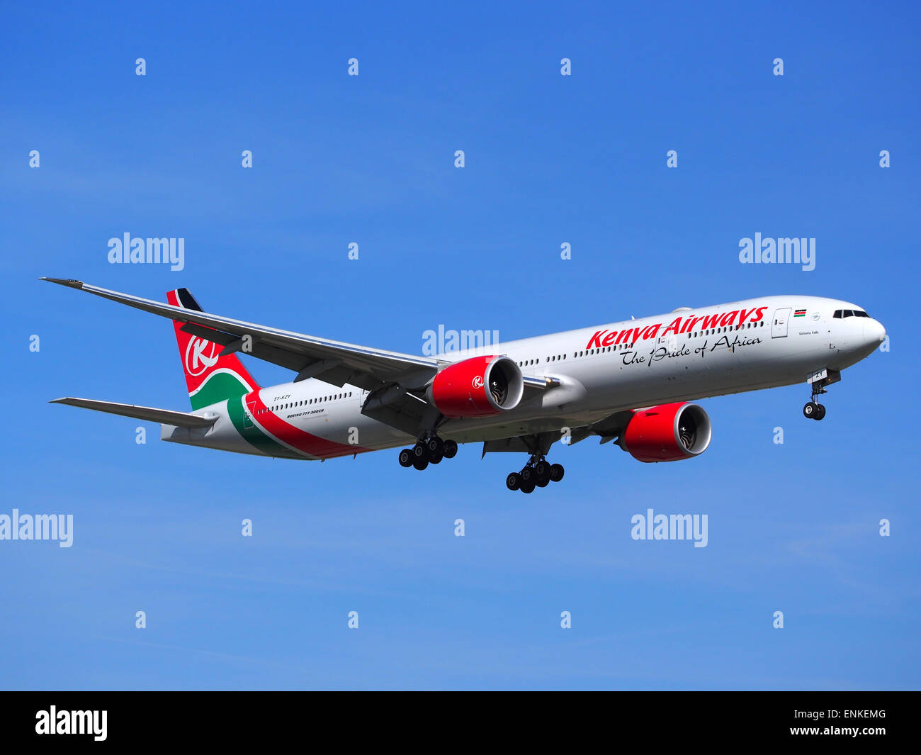 5Y-KZY Kenya Airways Boeing 777-36N(ER) - cn 41819 landing at Schiphol, Stock Photo