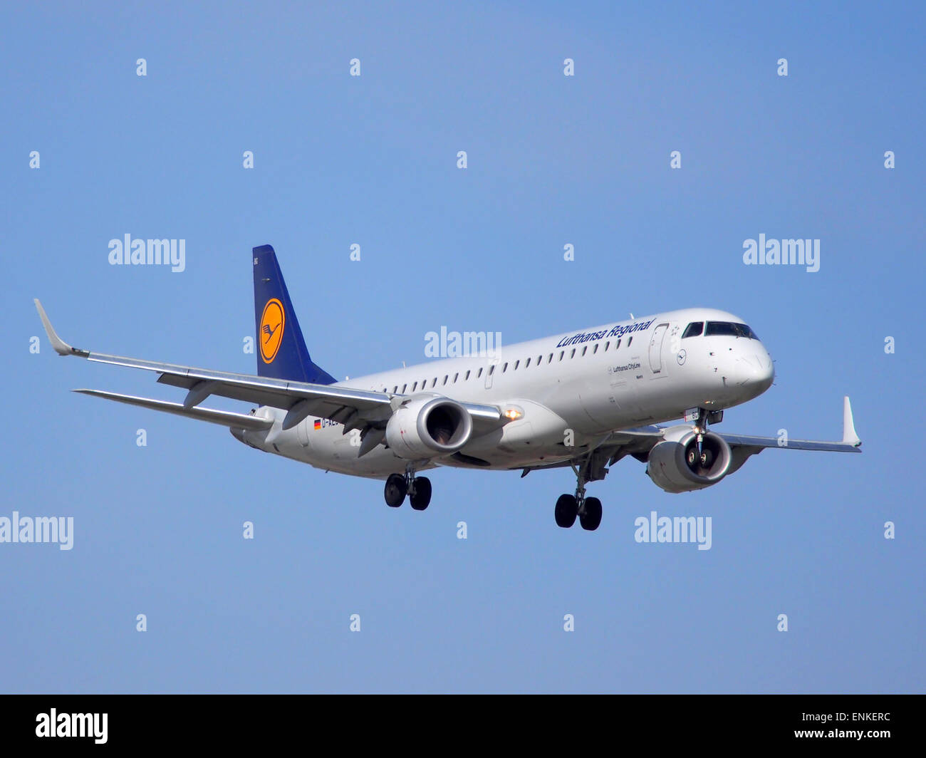 D-AEBG Lufthansa CityLine Embraer ERJ-195LR landing at Schiphol, Stock Photo
